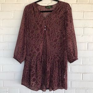 Sam Edelman S Maroon Pattern Long Sleeve Sheer Top
